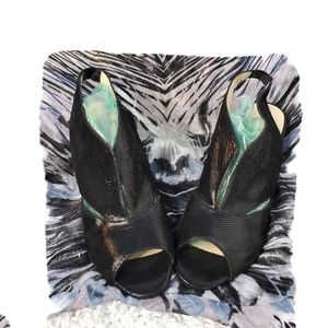 Minelli Black Open Toe Slingback Split Front Heels